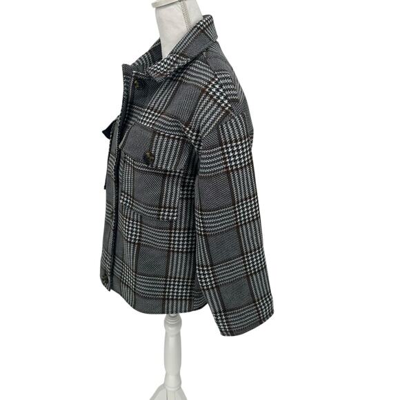 NWOT Black Tape_ White Blue Gray Plaid Trendy Button Front Jacket Sz Medium - Picture 3 of 9